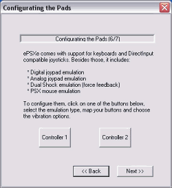 ePSXe - výběr nastavení gamepadů