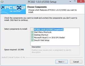 Okno instalace PCSX2